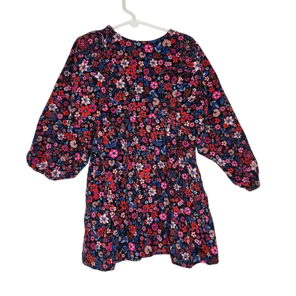 Crewcuts Girls Puff Sleeve Corduroy Dress Floral Fall Winter Long Sleeve Size 5